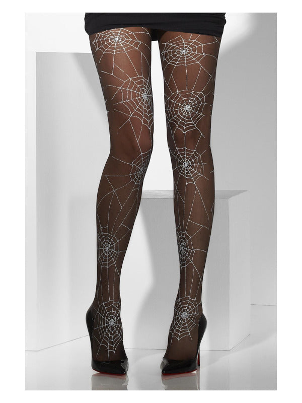 Black Spiderweb Print Tights - image 1