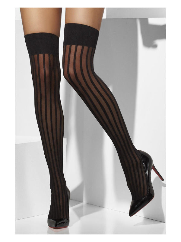 Black Sheer Hold Ups with Vertical Stripes - image 1