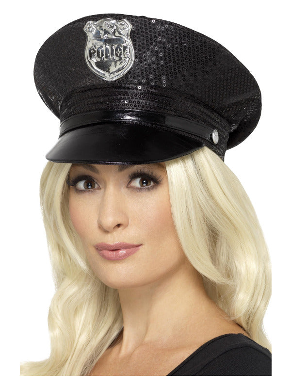 Black Sequin Police Hat
