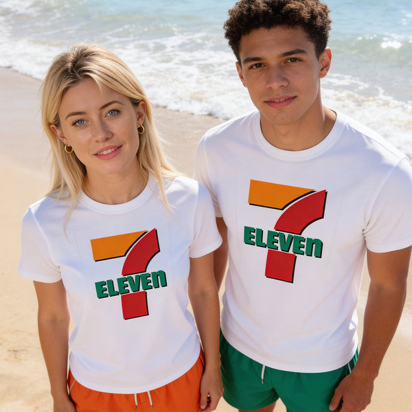 7 11 graphic T-shirt mockup on light background