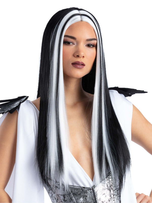 Madame Monster Wig, Black with White Streaks