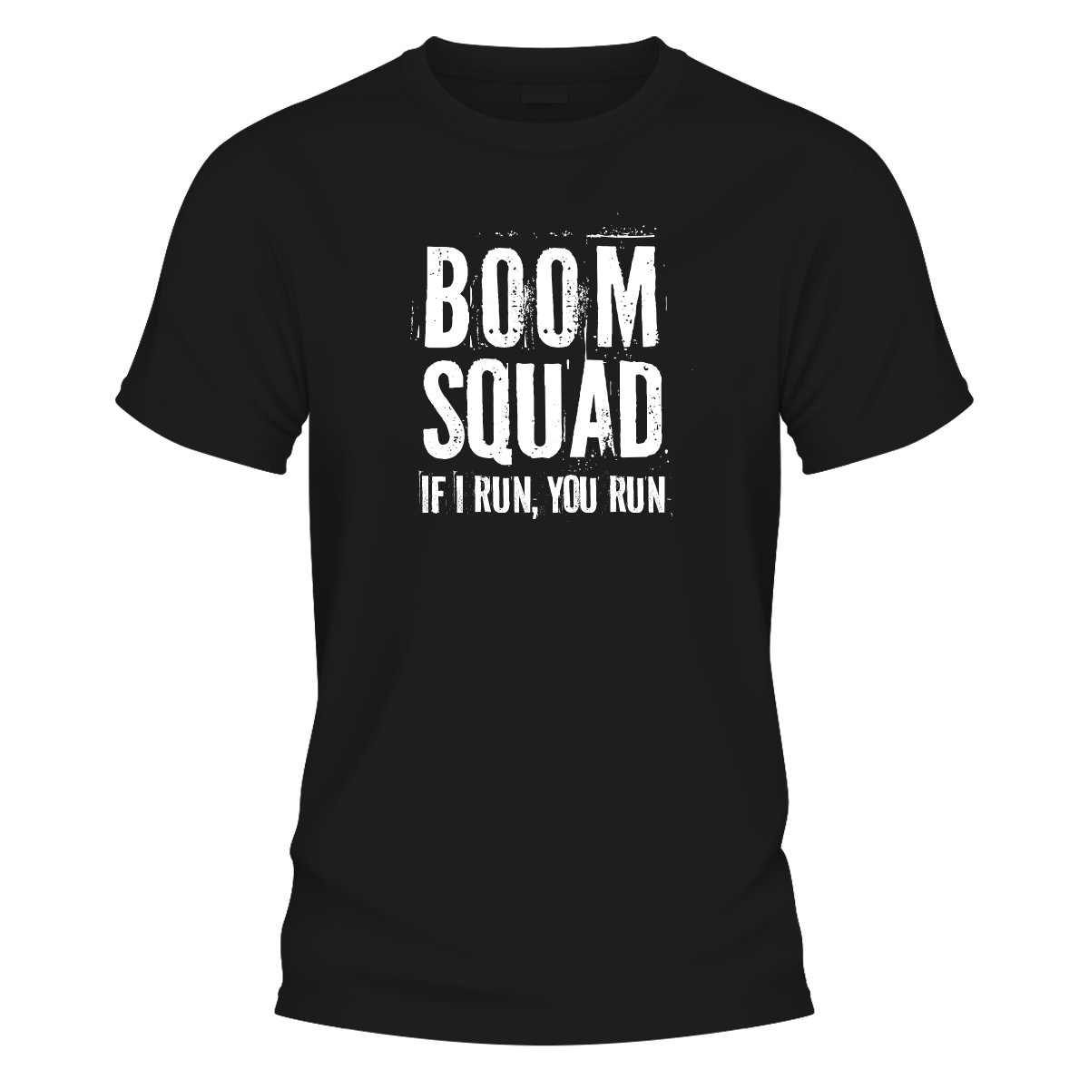 Boom Squad graphic T-shirt front print on black shirt