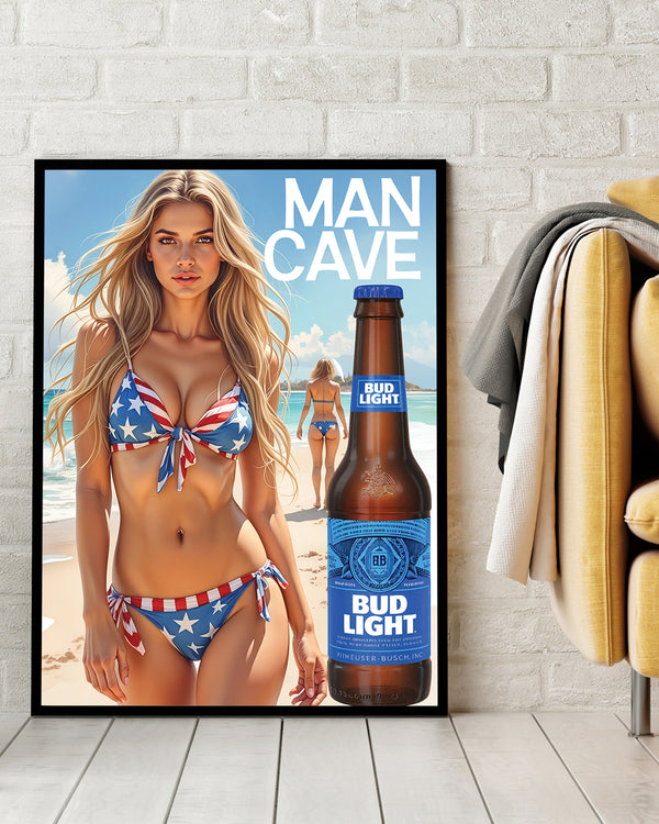 Bikini n Beers Man Cave poster portrait mockup