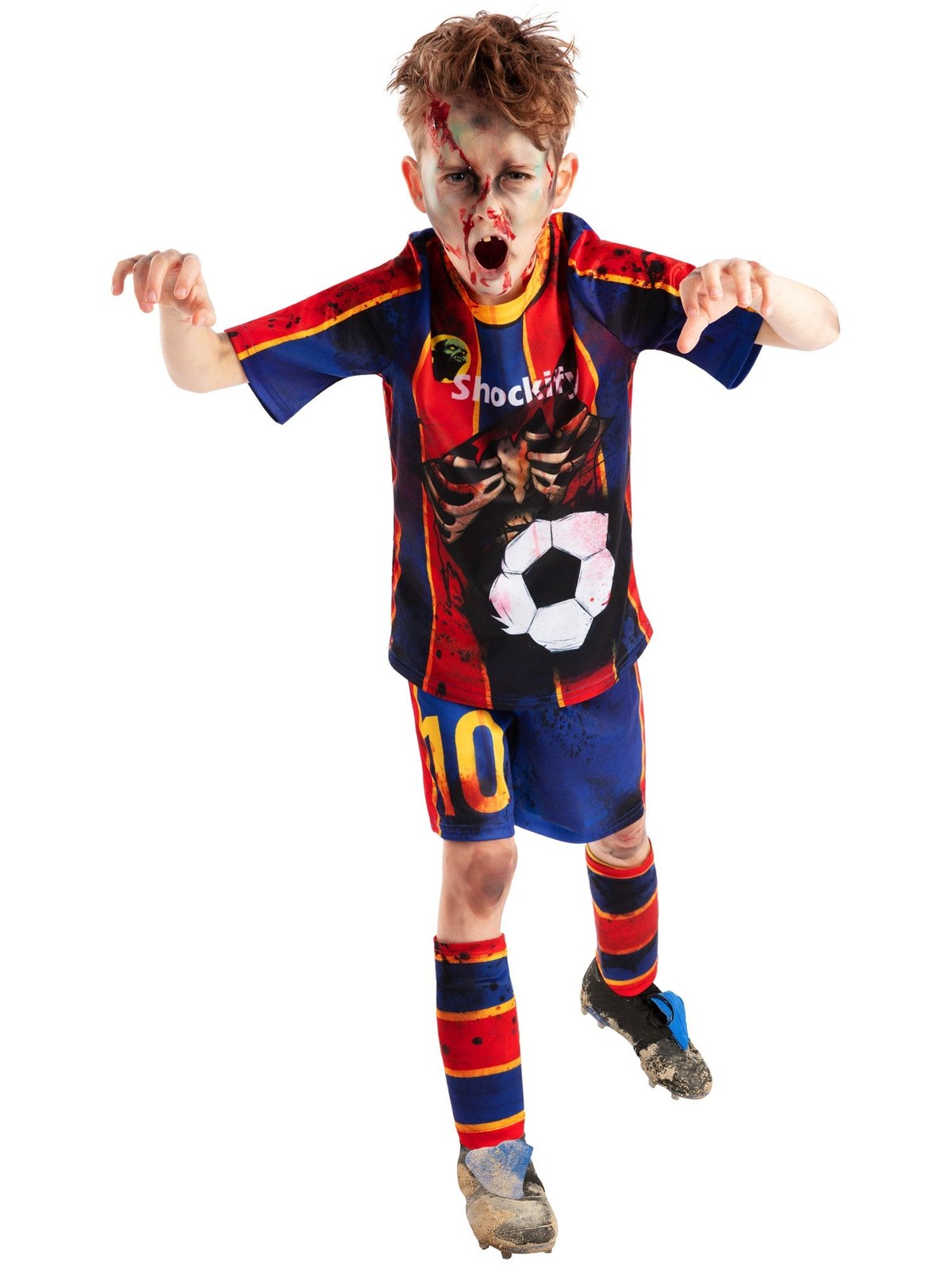 Zombie Mess-icre child costume, back view showing number 10