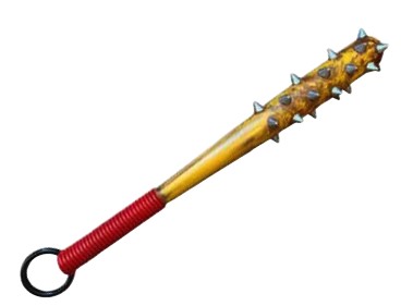 Spiked Clown Bat — yellow baseball bat prop with silver spikes and red grip