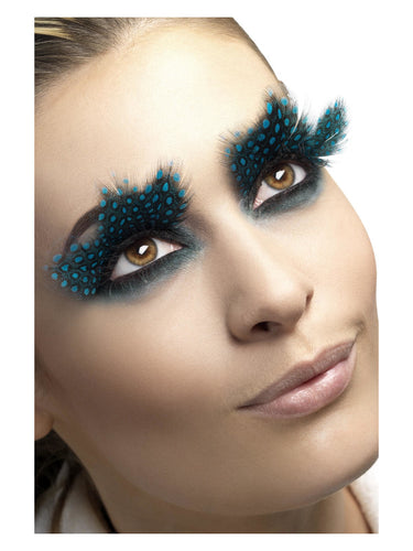 Eyelashes, Large Black Feather with Aqua Dots