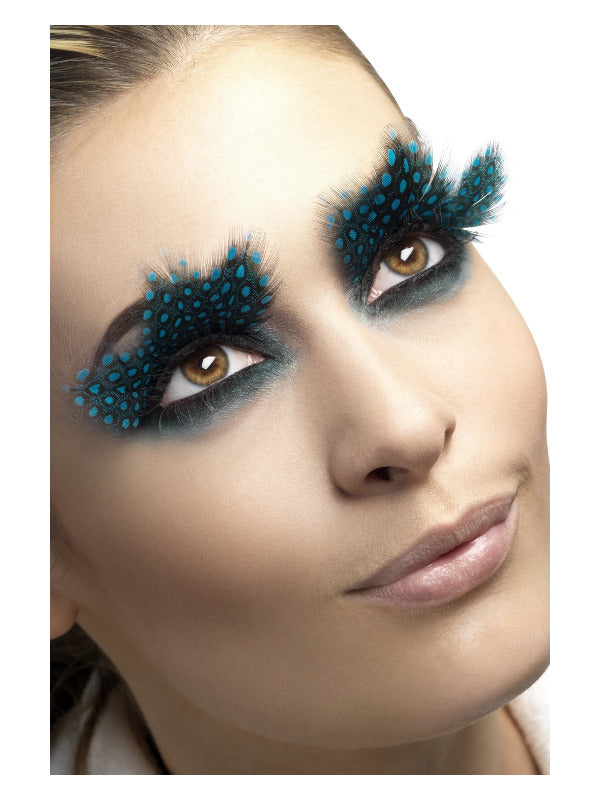 Eyelashes, Large Black Feather with Aqua Dots