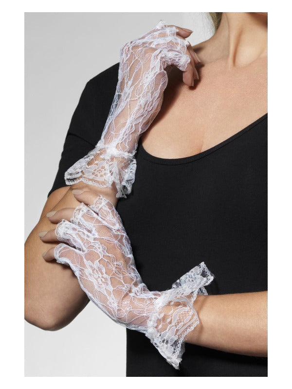 White Fingerless Lace Gloves - image 1