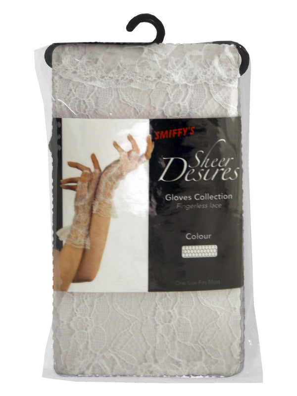White Fingerless Lace Gloves - image 2