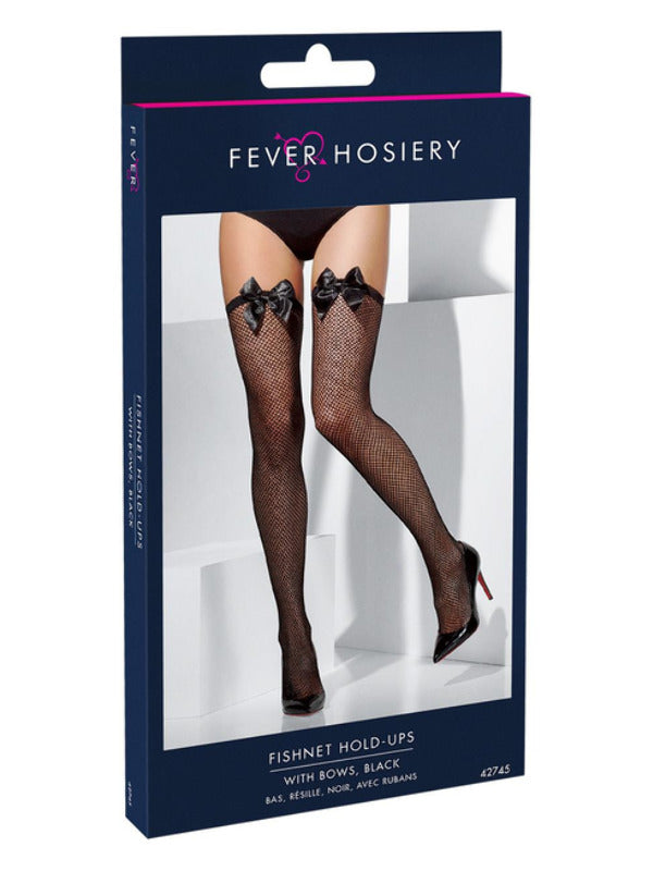 Black Fishnet Hold Ups with Bows - image 3