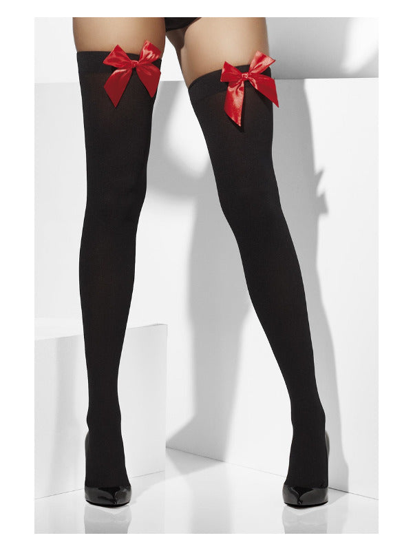 Black Opaque Hold Ups with Red Bows - image 1