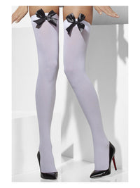 White Opaque Hold Ups with Black Bows - image 1