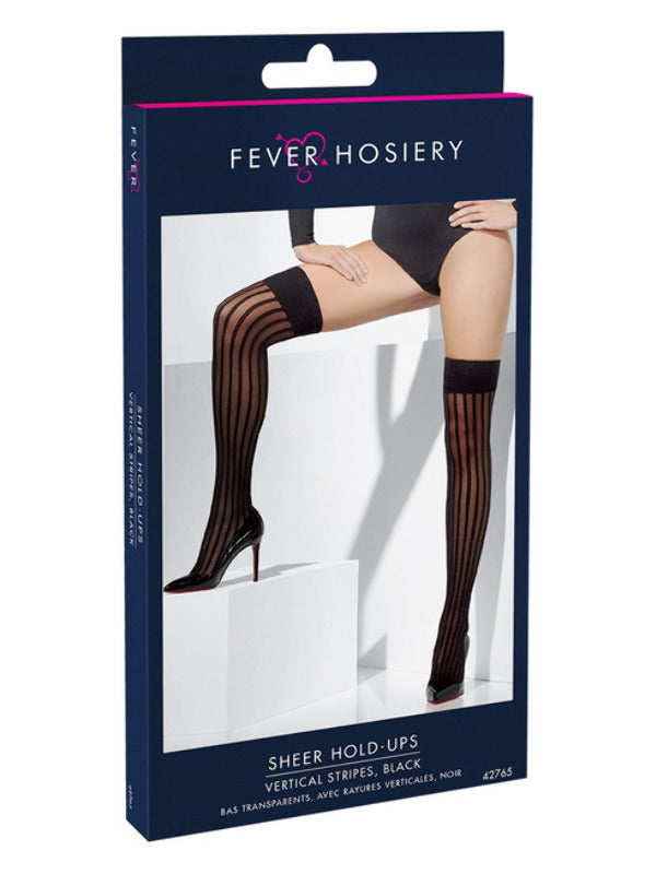 Black Sheer Hold Ups with Vertical Stripes