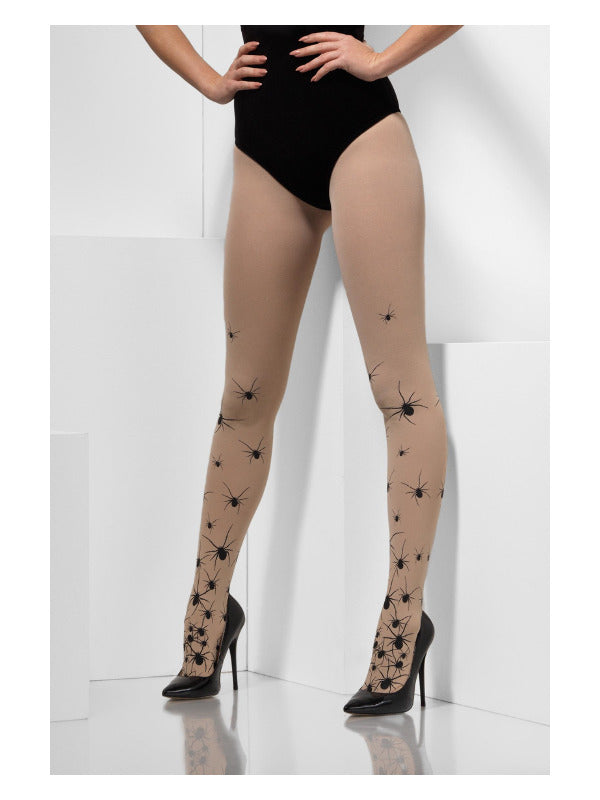Nude and Black Tights with Spider Print