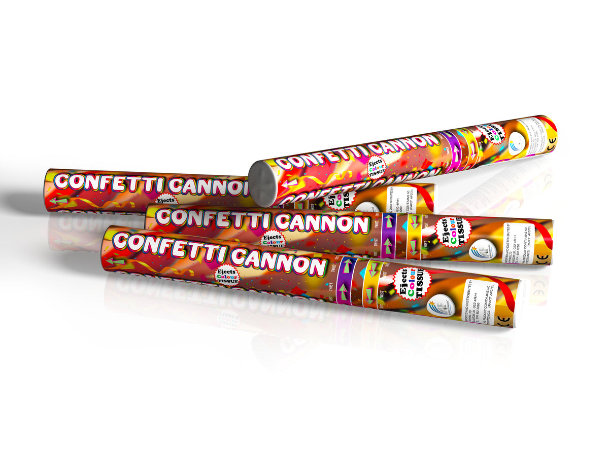 Pack of six 50cm multi-colour tissue confetti cannons