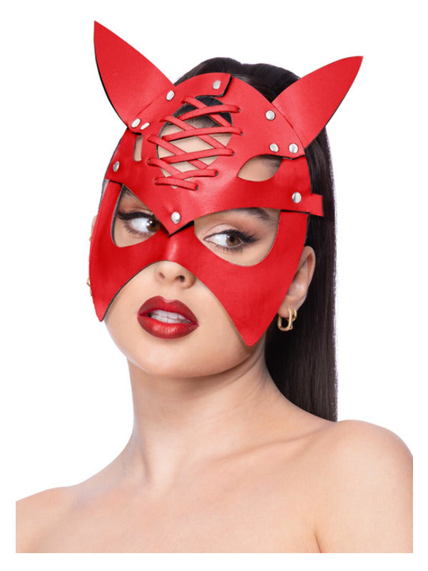 Red Mock Leather Cat Mask