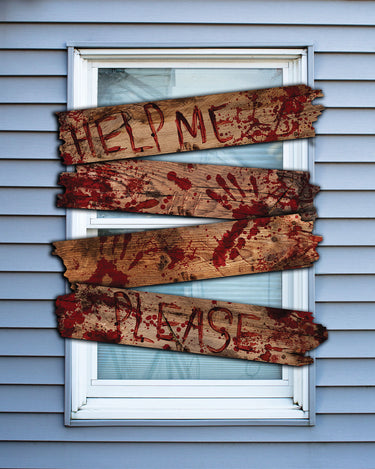 Haunted Window Boards Bloody Words