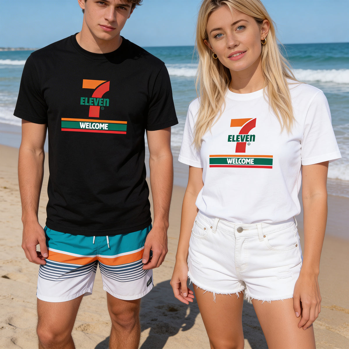 7 11 graphic T-shirt mockup on white background