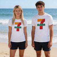 7 11 graphic T-shirt mockup on white background