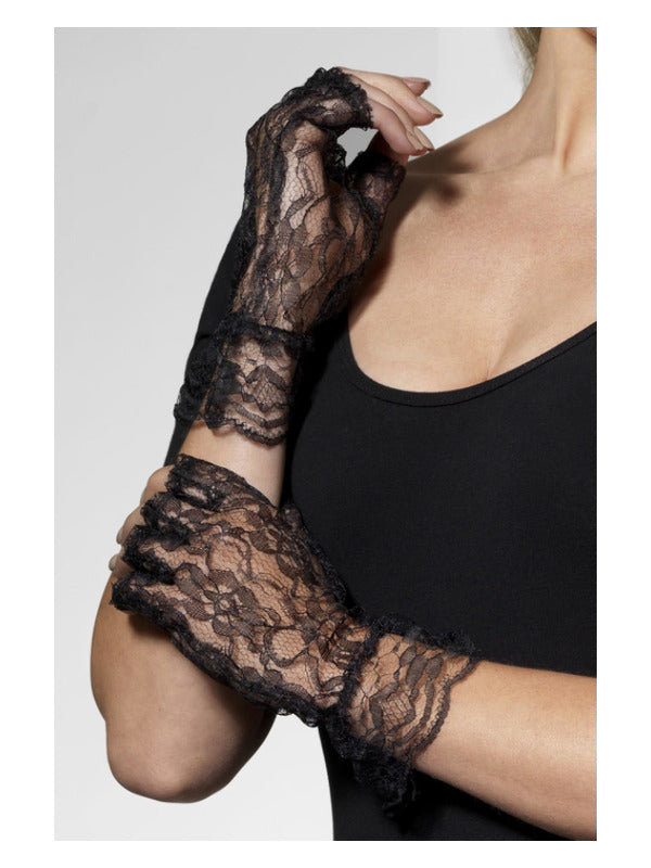 Black Fingerless Lace Gloves - image 1
