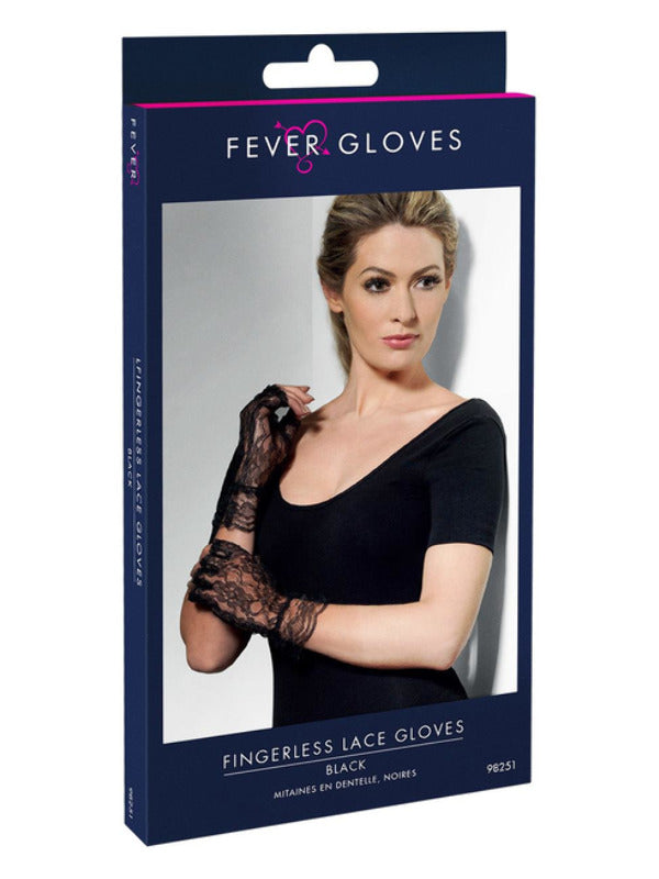 Black Fingerless Lace Gloves - image 2