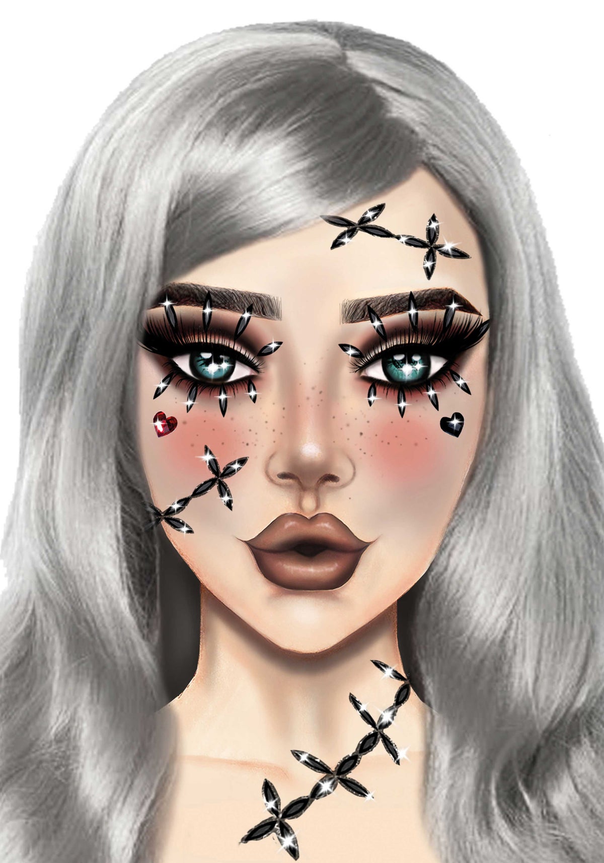 Stitches Adhesive Face Jewels Sticker - image 4
