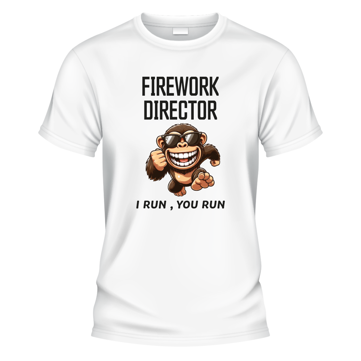 Firework Director graphic T-shirt front print on white shirt