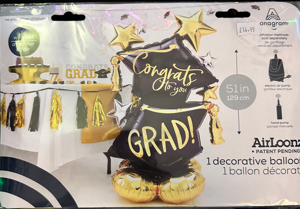 51” AirLoonz Congrats Grad Cap & Star Foil Balloon