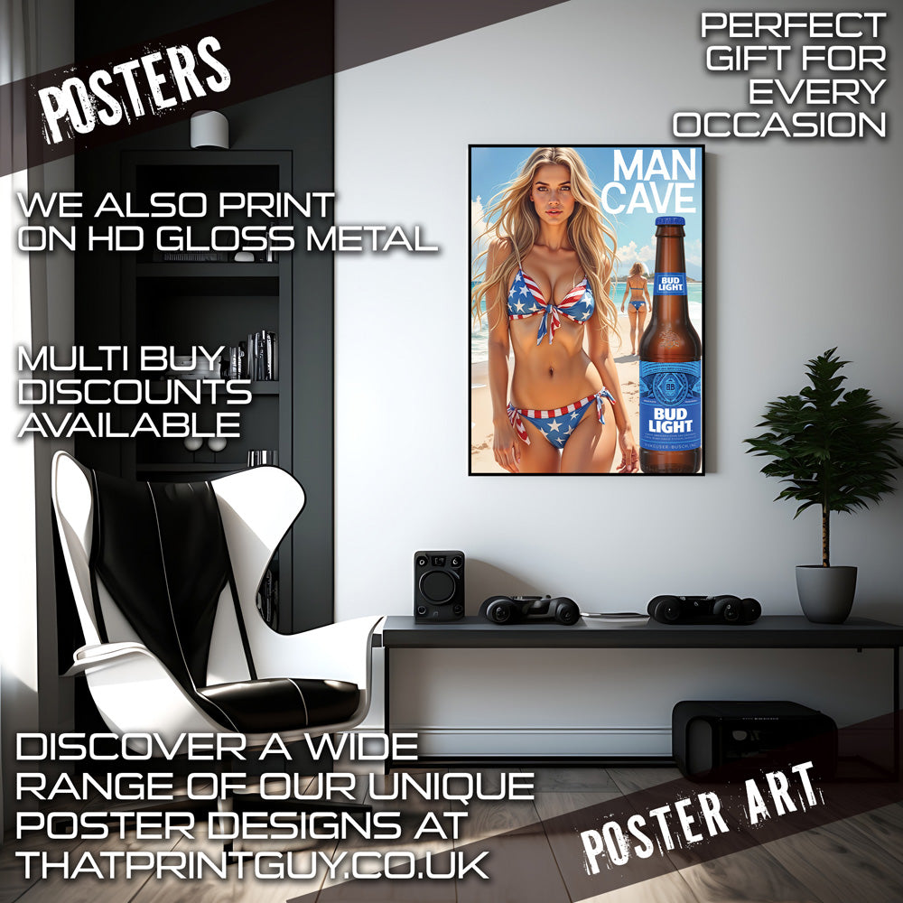 Bikini n Beers Man Cave white living room mockup