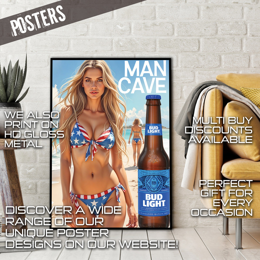 Bikini n Beers Man Cave black framed photo mockup alternate view