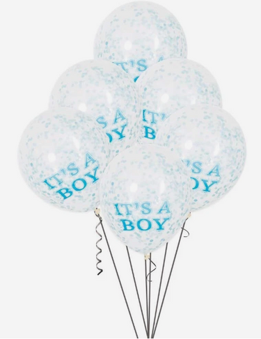 Pack of 6 Boy Clear Latex Balloons with Blue Confetti 12"