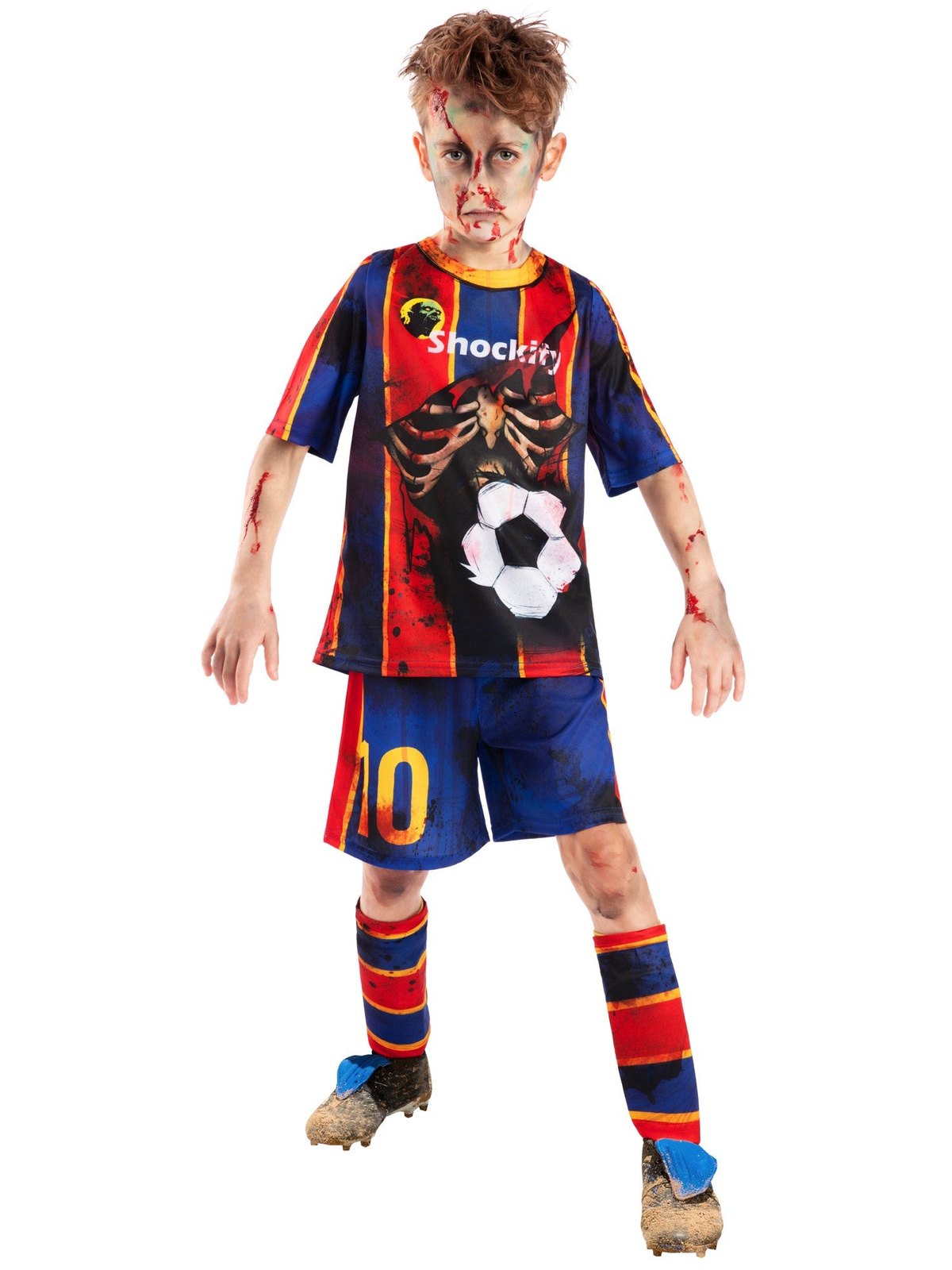 Zombie Mess-icre child costume — zombie football kit with printed shirt, shorts and socks