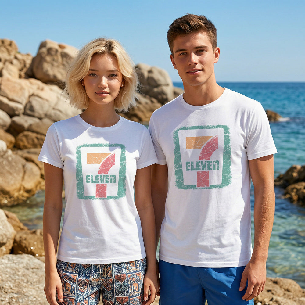 7 Eleven Classic Graphic Tee, Worn Faded Vintage Style Unisex Summer Beach Wear - image 3