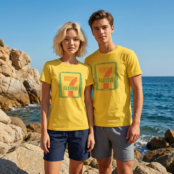 7 Eleven Classic Graphic Tee, Worn Faded Vintage Style Unisex Summer Beach Wear - image 1