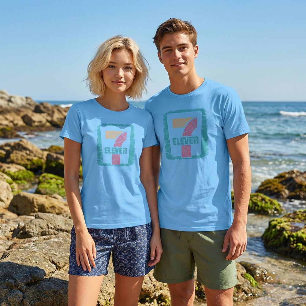 7 Eleven Classic Graphic Tee, Worn Faded Vintage Style Unisex Summer Beach Wear - image 2