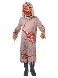Pumpkin Goblin child costume — hooded robe with a glowing pumpkin mask and eyeball detail, front view